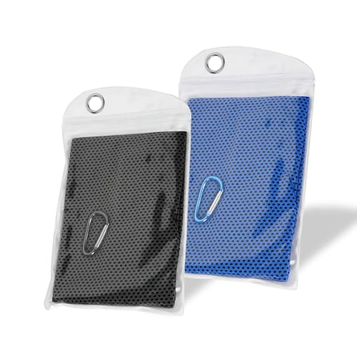 Favson 2PCS Blue Grey Cooling Towel for Neck, Cool Ice Towel Breathable Sweat Towel Yoga Towel for Men Women, Chilly Gym Towel for Camping Fitness Running Golf Yoga