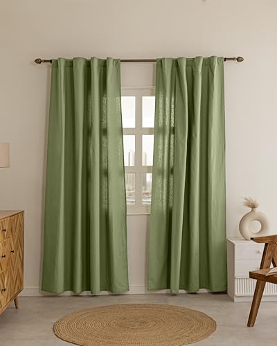 Image of THE LINEN COMPANY Solid Duck Canvas Cotton Curtains 4 Feet for Window, Short Window Curtains for Home, Small Window Drapes, 4ft Curtains Set of 2, Avocado Green