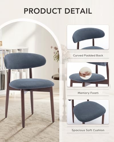 Image of Dining Room Chairs Set of 4, Upholstered Farmhouse Dining Chairs, Modern Fabric Kitchen Chairs with Solid Wood Leg,Blue