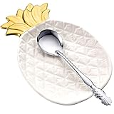 2 Pcs Pineapple Spoon Rest and Spoon Set, Ceramic Farmhouse Utensil Rest for Kitchen Counter Spatula Utensil Holder for Ladles Tong Modern Gift Pineapple Kitchen Decor