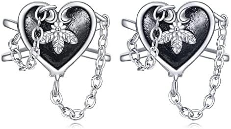 Witches Heart Ear Cuff Cartilage Earrings For Women 925 Sterling Silver Gothic Jewelry Goth Earrings Halloween Christmas Gifts for Women Black Heart Earrings