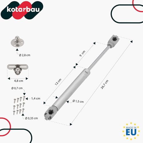 KOTARBAU® 2er Set Klappenbeschlag Gasdruckfeder 60 N Möbel Stoßdämpfer Küchenschrank Gasfeder Dämpfer Schranktür Softclose Türdämpfer Tür Dämpfung Silber Gasdruckdämpfer