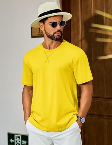 Cotrasen Men's T Shirts Cotton Drop Shoulder Short Sleeve Shirts for Men Casual Soft Comfort Loose Fit Mens Summer Tee Shirts