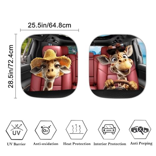 Image of Giraffe Front Windshield Sun Shade Reflect UV Sun and Heat Foldable 2-Piece Car Windshield Sunshades Interior Accessories Sun Protection Universal Vehicle Accessories