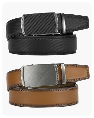 Image of CHAOREN Mens Belt Leather Ratchet Belt 2 Pack - Customizable Fit, Effortless Style (35mm)