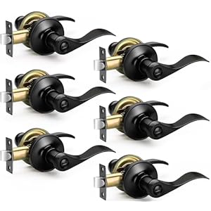 Sopoby 6 Pack Matte Black Door Handles Privacy Door Levers, Heavy Duty Wave Style Bed/Bath Door Locks Interior Door Knobs, Reversible Levers for Right/Left Handed Doors
