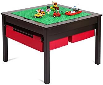 UTEX 2 in 1 Kids Construction Play Table with Storage Drawers and Built in Plate (Espresso)