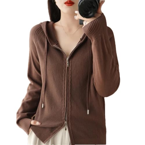 Women Hooded Cashmere Sweater Cardigan Loose Casual Zipper Cashmere Sweater Coat
