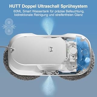 HUTT DDC56 Fensterputzroboter Doppelstrahl mit Ultraschall Sprühfunktion, Elektrischer Fensterputzer Fernbedienung mit Doppelter Wassertank Tank, Fensterkantenerkennung