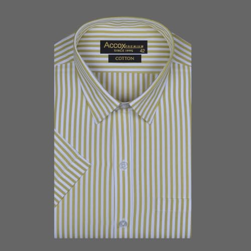 Image of ACCOX Men's Breathable Cotton Half Sleeves Regular Fit Checkered Striped Formal Shirt for Men (GCR338)