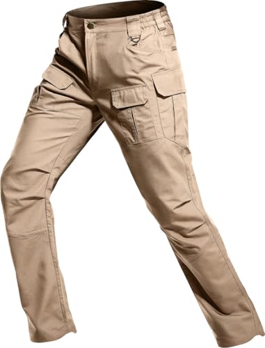 GARTENBOKER Men's Ripstop Tactical Pants Water Resistant Cargo Pants Outdoor Lightweight EDC Hiking Work Construction Pants Khaki 34W x 32L