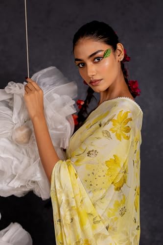 Image of MIRCHI FASHION Saree for Woman Georgette Floral and Leaf Printed | Elegant Farewell and Ceremonial Women's Sari with Blouse Piece
