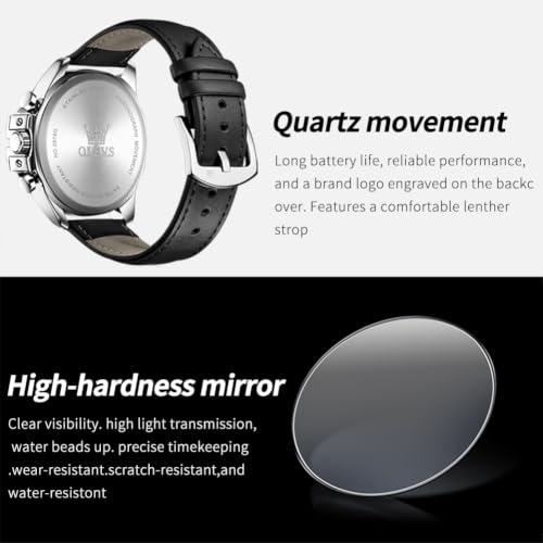 Image of OLEVS Men Watch Big Face Chronograph Waterproof Leather Strap Fashion Watch
