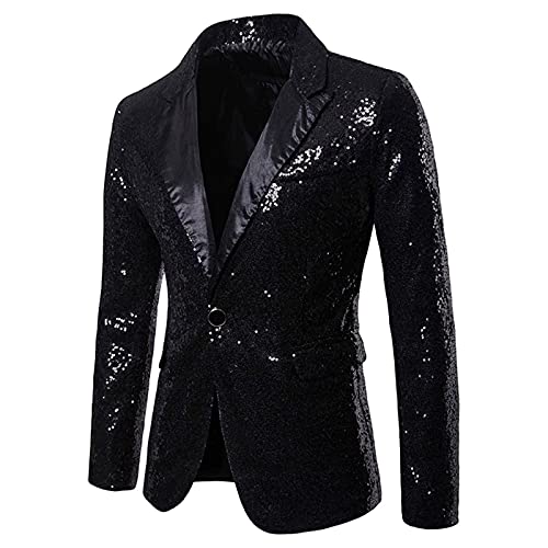 Generisk glitter kavaj herr glitter outfit kavaj sportig fest glitter kostym paljetter kostym smal passform prestanda kostym glitter blazer smoking jacka vinter varm julblazer, svart, S