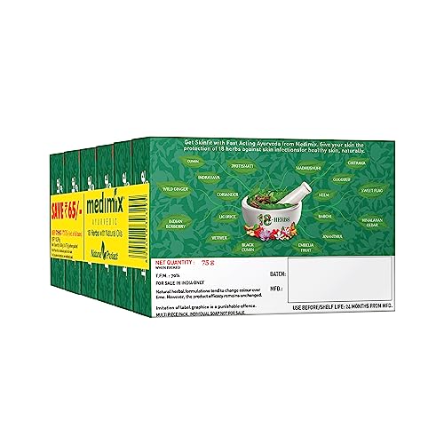 Image of Medimix Ayurvedic Classic 18 Herbs Bathing Soap 75g (Buy 5 Get 1 EXTRA Combo Pack) | Natural Oils For Healthy & Protected Skin | Shop Herbal | Natural | Paraben-free & Sulphate-free | 100% Vegan