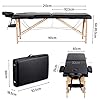 Yaheetech Table de Massage Portable Pliable à 2 Zones Charge 250 kg en Bois Hêtre Hauteur Réglable avec Appuie-tête Amovible Sac de Transport 213 x 60 cm/Noir