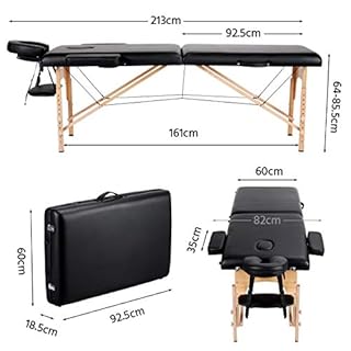 Yaheetech Table de Massage Portable Pliable à 2 Zones Charge 250 kg en Bois Hêtre Hauteur Réglable avec Appuie-tête Amovible Sac de Transport 213 x 60 cm/Noir