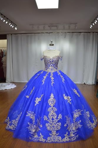 XYAYE Off Shoulder Quinceanera Dresses Ball Gown Sparkly Gold Lace Sweet 15 16 Dresses Tulle Beaded Prom Dress with Train2