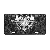 Topographic Map Lines Compass Mountain Moon Star Deer Aluminum License Plate Decorative Metal Car Fr