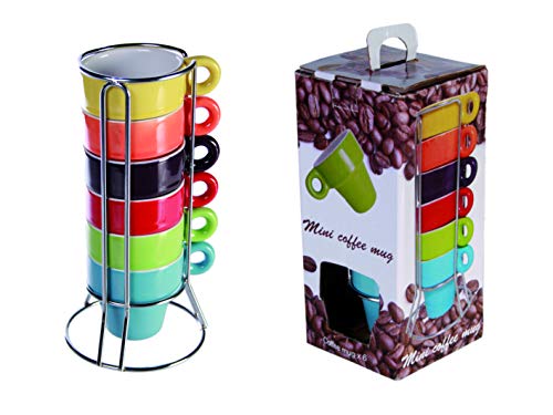 mucplants 6er Set Espressotassen farbig + praktischen Chromständer + Geschenkkarton Espresso Cover