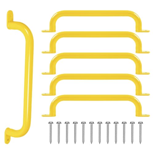ESPETS 17 Inch Yellow Metal Safety Handles for Playground 6 Pack - Swing Set Accessories Grab Handles, Playset Hand Grips, Indoor Monkey Bars for Jungle Gym, Playhouse, Climbing Frame
