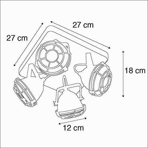 Qazqa Plafón industrial óxido madera orientable 4-luces - GINA/Acero Cuadrada Adecuado para LED Max. 4 x 25 Watt