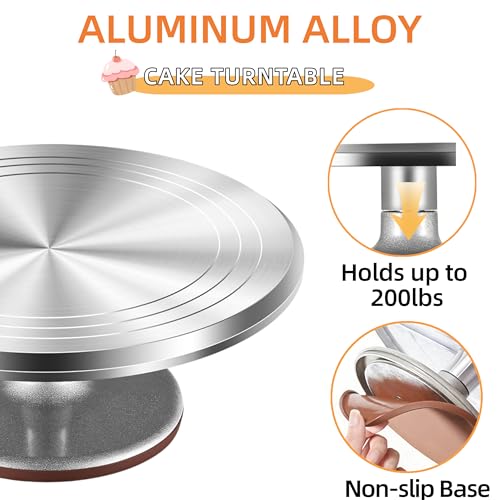 12-Inch Aluminum Alloy Cake Turntable for Frosting, Ultra-Smooth Rotating Icing Stand with Non-Slip Base, Heavy-Duty Decorating Rotating Cake Stand for Baking, DIY Crafts, and Cake Decoration — view 3