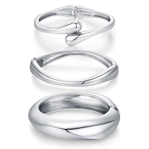 QPELL Chunky Silver Bangle Set