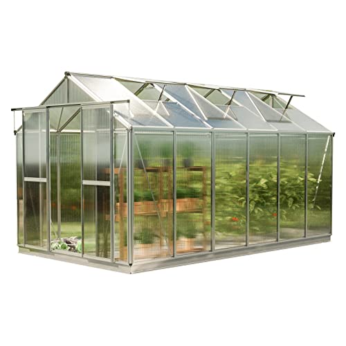 GFP Gewächshaus Saphir 6 aus Alu 259x384 cm ca. 8 mm Doppelstegplatten mit Fundamentrahmen, automatischer Fensteröffner Transparent