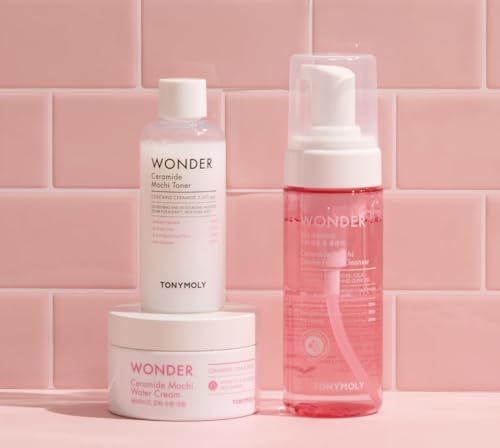 Image of TONYMOLY Wonder Ceramide Mochi K-Beauty Skincare Set, 3-Piece Bundle with Bubble Cleanser, Milky Toner and Ceramide Moisturizer