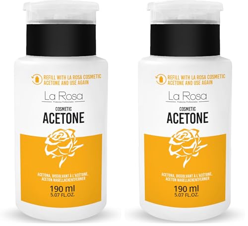 LaRosa ACETONA COSMÉTICA 190 ml en botella con dispensador/bomba: la fórmula más fuerte con aditivos que protegen las uñas y la piel alrededor de ellas, REMOVEDOR aroma a LIMA (Paquete de 2)