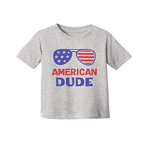 Toll2452 4 juli T-shirt för barn pojkar amerikansk kille patriotisk flagga småbarn t-shirt grå, En färg, 7 År