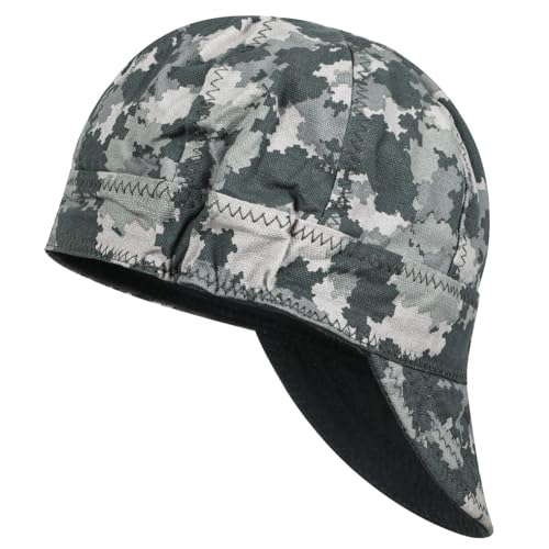 Image of ARCCAPTAIN Reversible Welding Cap with Elastic Retractable Band, 8 Panel Protective Welders Cap, 10 oz Fireproof Cotton Comforts for Safety and Protection While Welding to Men Women, 6 7/8, Camo