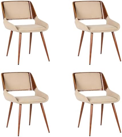 Armen Living Panda Mid-Century Dining Chair in Walnut Finish and Brown Fabric - Set of 4 - Thumbnail 2
