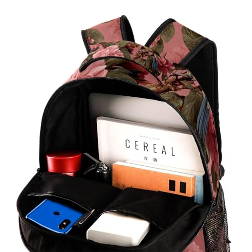 Vintage Pink Floral and Bird Pattern Backpack Cute Bookbag Durable Daypack for Girl Boy4