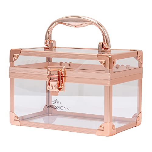 Impressions Vanity Savvy Petite Train Case With Crystal Clear Panels, Compact Travel Makeup Box With Metallic Trim, Latches And Handle For Carrying Travel Accessories (Rose Gold Clear) #TOP24