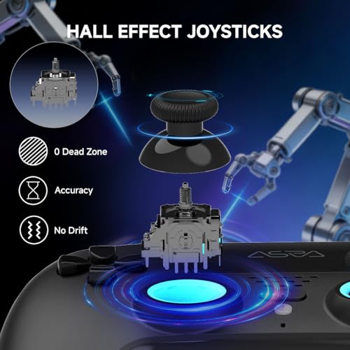 Image of ASRVA Black Wireless Pro Controller for PS5, Hall Effect Joystick No Drift, 4 Back Paddles, Macro, Gyro, 1000mAh, RGB, Compatible with PS5 /Pro /Slim /PC /iOS /Android