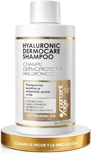 GOLD TREE Champu Dermatitis Seborreica - Champu Cuero Cabelludo Sensible con Ácido Hialurónico 4D - Calma Picor y Descamación - Champú Seborregulador Hidratante Sin Sulfatos Uso Frecuente 300ml