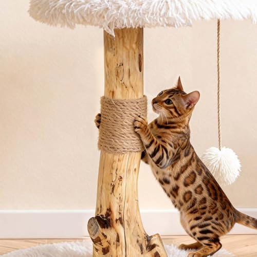 Torre moderna para gatos de interior de madera sólida con poste rascador miniatura 4