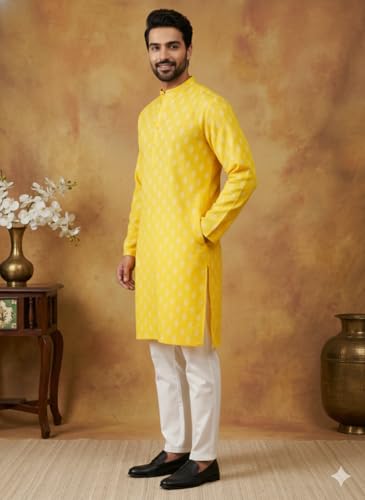 Image of Amazon Brand - Tavasya Men Floral Printed for Regular Fit Kurtas | Ethnic Wear | Festive | Cotton Blend | Knee Length