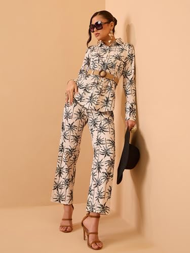 Image of Pink Paprika by SASSAFRAS Women's Tropical Belted Shirt With Straight Pants
