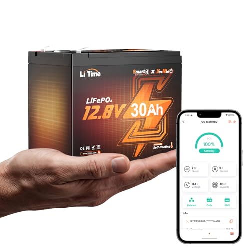 Image of LiTime 12V 30Ah Ice Fishing & Portable Bluetooth LiFePO4 Battery, 12 Volt Mini Self-Heating Lithium Battery, 4000+ Deep Cycle, Built-in BMS, Low-Temp Protection for Fish Finder, Kayak, Camping