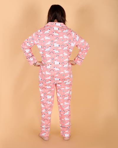 Image of The Mom Store Pajama Set for Women | Soft Cotton Breathable Nightwear for Comfortable Sleep | Stylish Elegant Sleep Suit & Lounge Wear for Womens | Everyday Nightsuit | Shirt Pyjama Set for Women