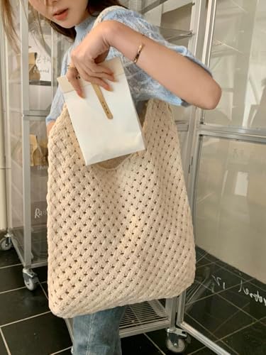 Crochet Knit Shoulder Bag Women Casual Tote Purse Hollow Design Woven Handbag Shopping Beach Travel2