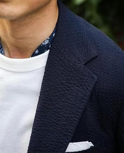 Mens Blue Seersucker Summer Suits 2 Piece Grooms Sear Sucker Suit for Wedding Mens Formal Tuxedo Suits Slim Fit3