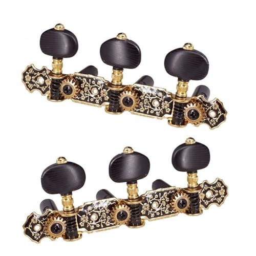 Gettimore Lot de chevilles d'accordage pour guitare classique 3R3L avec têtes mécaniques dorées et clés en métal - Accessoires pour guitare acoustique classique - Noir