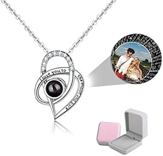 wikkeny Personalized Photo Projection Necklace, 925 Sterling Silver Custom Name I Love You 100 Languages Pendant Jewelry Gifts Women Girls,silver
