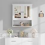 Shintenchi Bathroom Cabinet with Mirror, Wood Medicine Cabinet with Adjustable Shelf, Wall Mount Cabinet Storage, Cupboard, White - Image 4