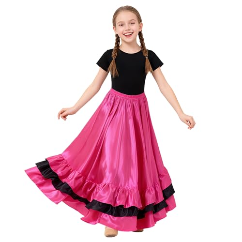 Girls Satin Ruffles Long Skirt for Dancing