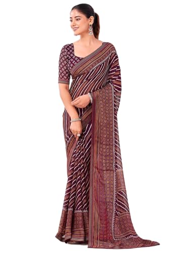 Image of SIRIL Women's Georgette Printed Saree with Unstitched Blouse Piece